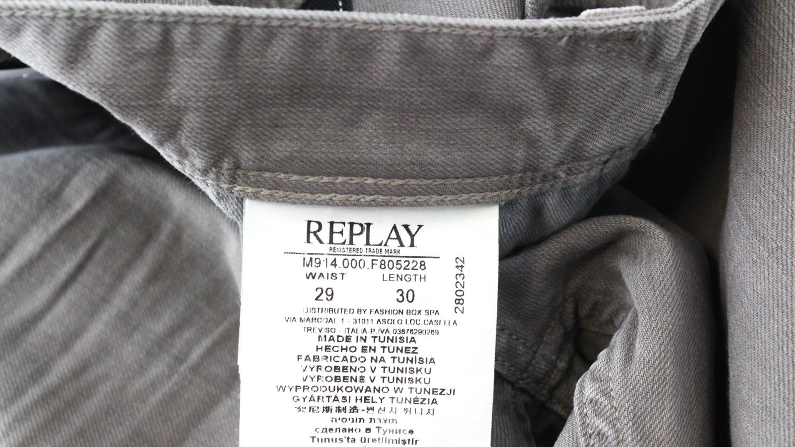 REPLAY Anbass W29/L30 vyriški ploni medvilniniai tamprūs pilki laisvalaikio džinsai su 5 kišenėmis 