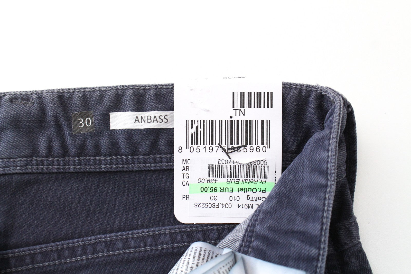 REPLAY vyriški Anbass džinsai W30/L34 Slim Fit mėlyni tamprūs džinsai su 5 kišenėmis 