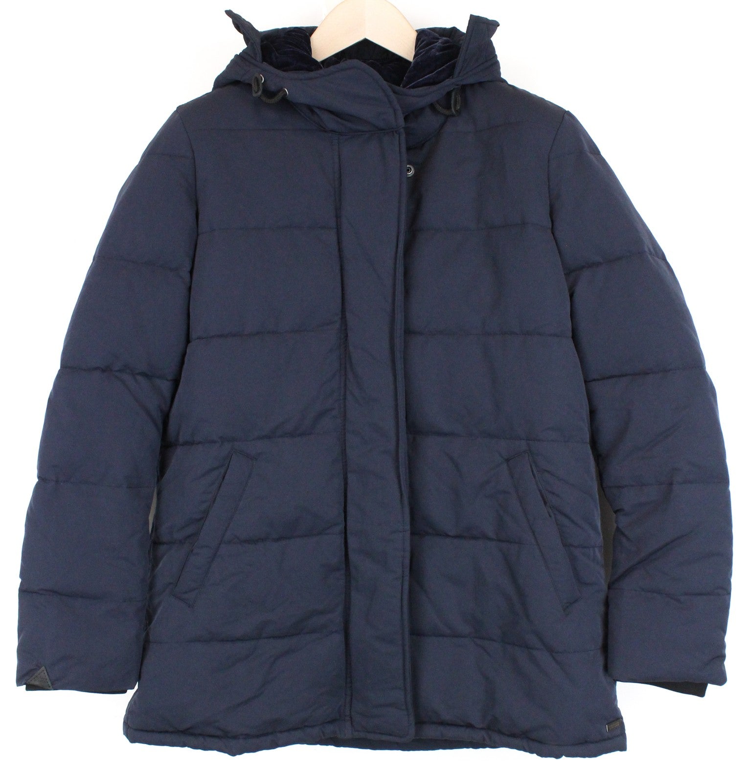 MAISON SCOTCH moteriška striukė S, mėlyna, su gobtuvu, pamušalu ir paminkštintu laisvalaikio viršutiniu drabužiu 