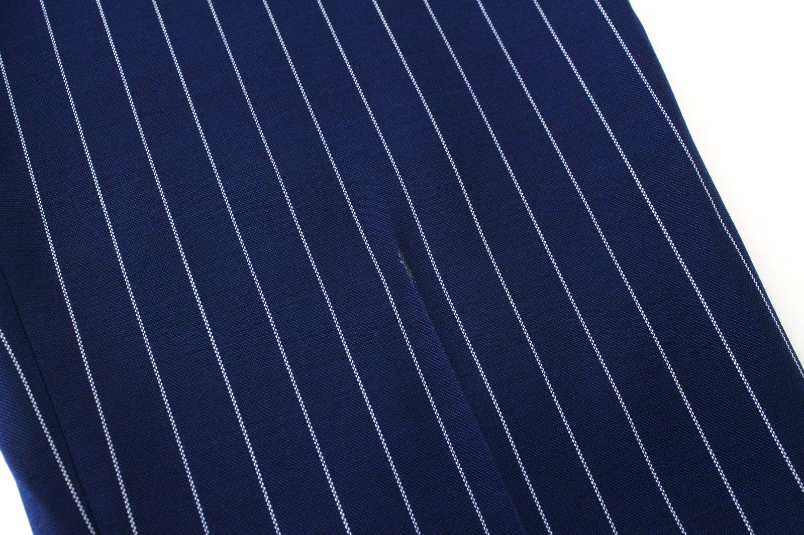 SUISTUDIO Robin UK14S moteriškos mėlynos vilnonės dryžuotos klostuotos kelnės 