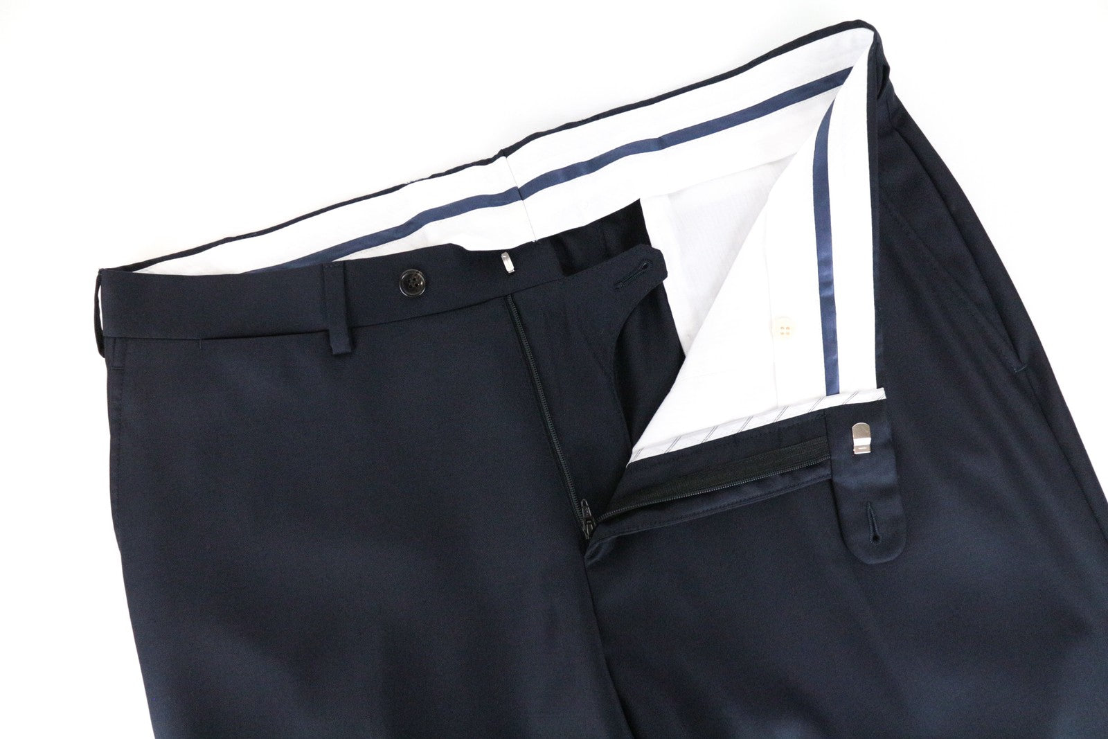 SUITSUPPLY UK42R Men's Dark Navy Classic Wool Pleated Trousers