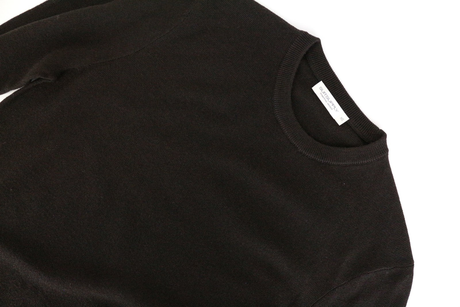 SUITSUPPLY XS vyriškas tamsiai rudas merino vilnos džemperis su megztiniu gobtuvu 