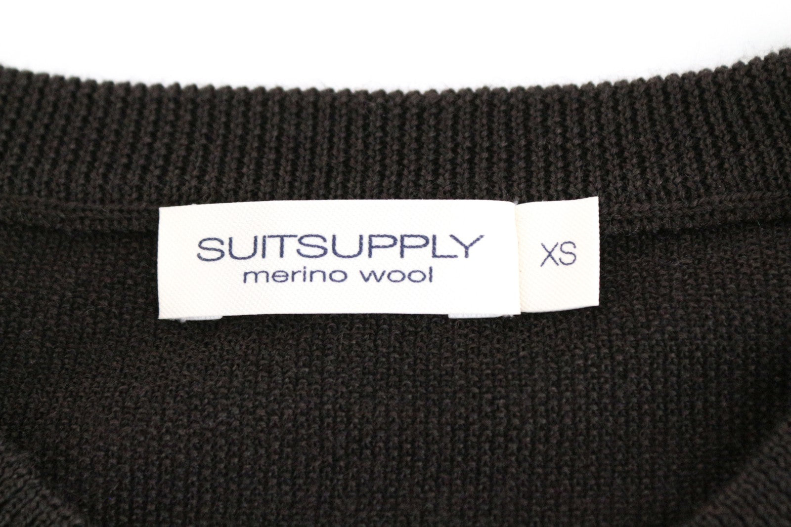 SUITSUPPLY XS vyriškas tamsiai rudas merino vilnos džemperis su megztiniu gobtuvu 