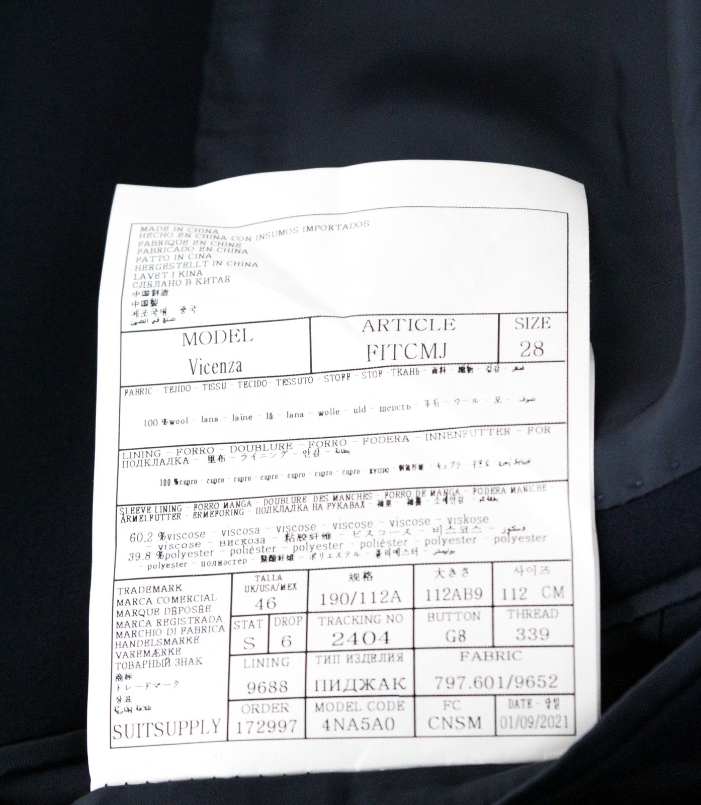 „SUITSUPPLY Vicenza“ vyriškas vilnonis paltas, UK46S, tamsiai mėlynas, vieneilis, su pamušalu 