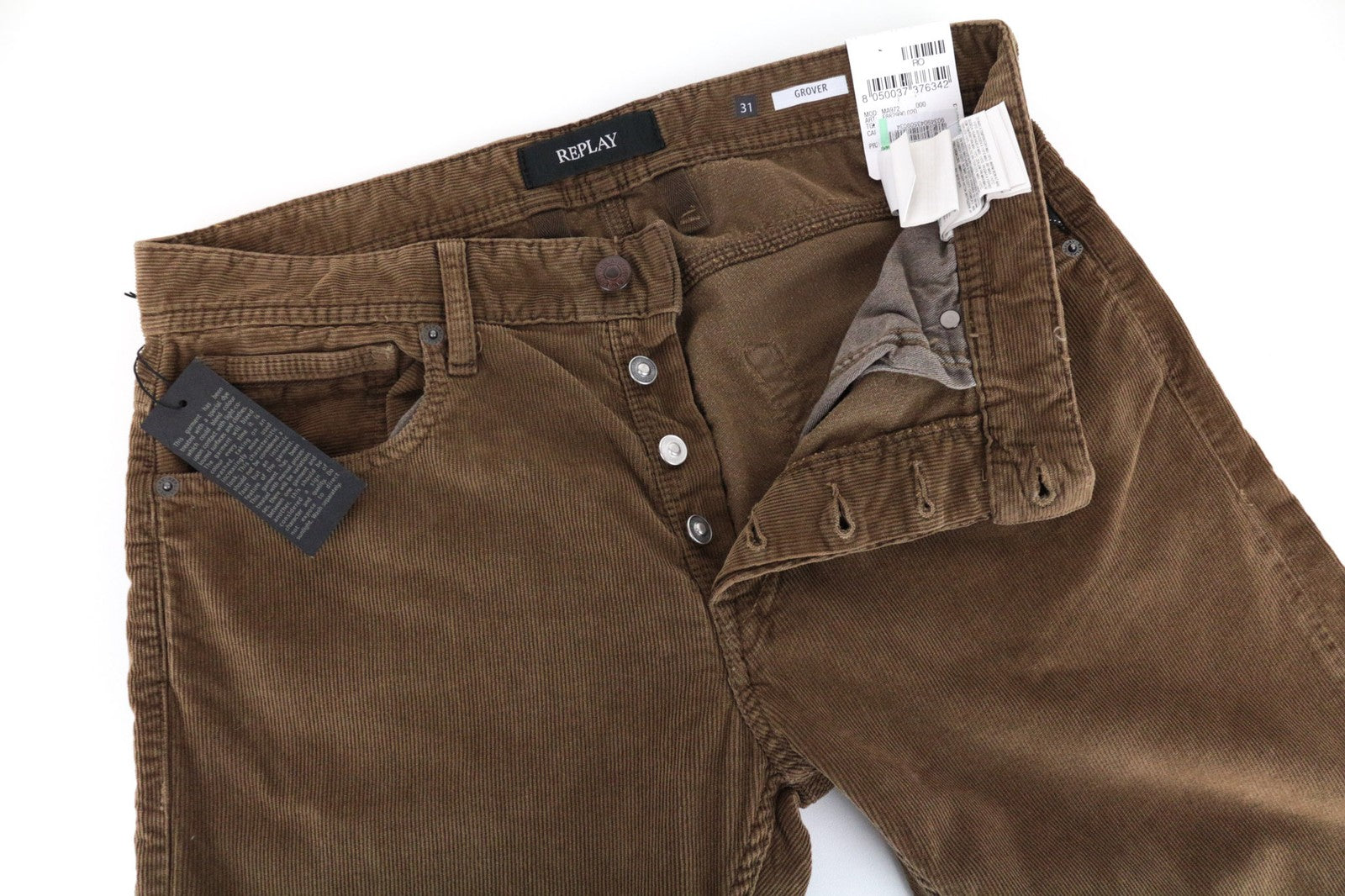 REPLAY Grover Men's Trousers W31/L34 Brown Straight Fit Corduroy