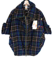 DESIGUAL moteriškas švarkas 42 mėlynas vilnos mišinio languotas trumpomis rankovėmis laisvalaikio stiliaus 