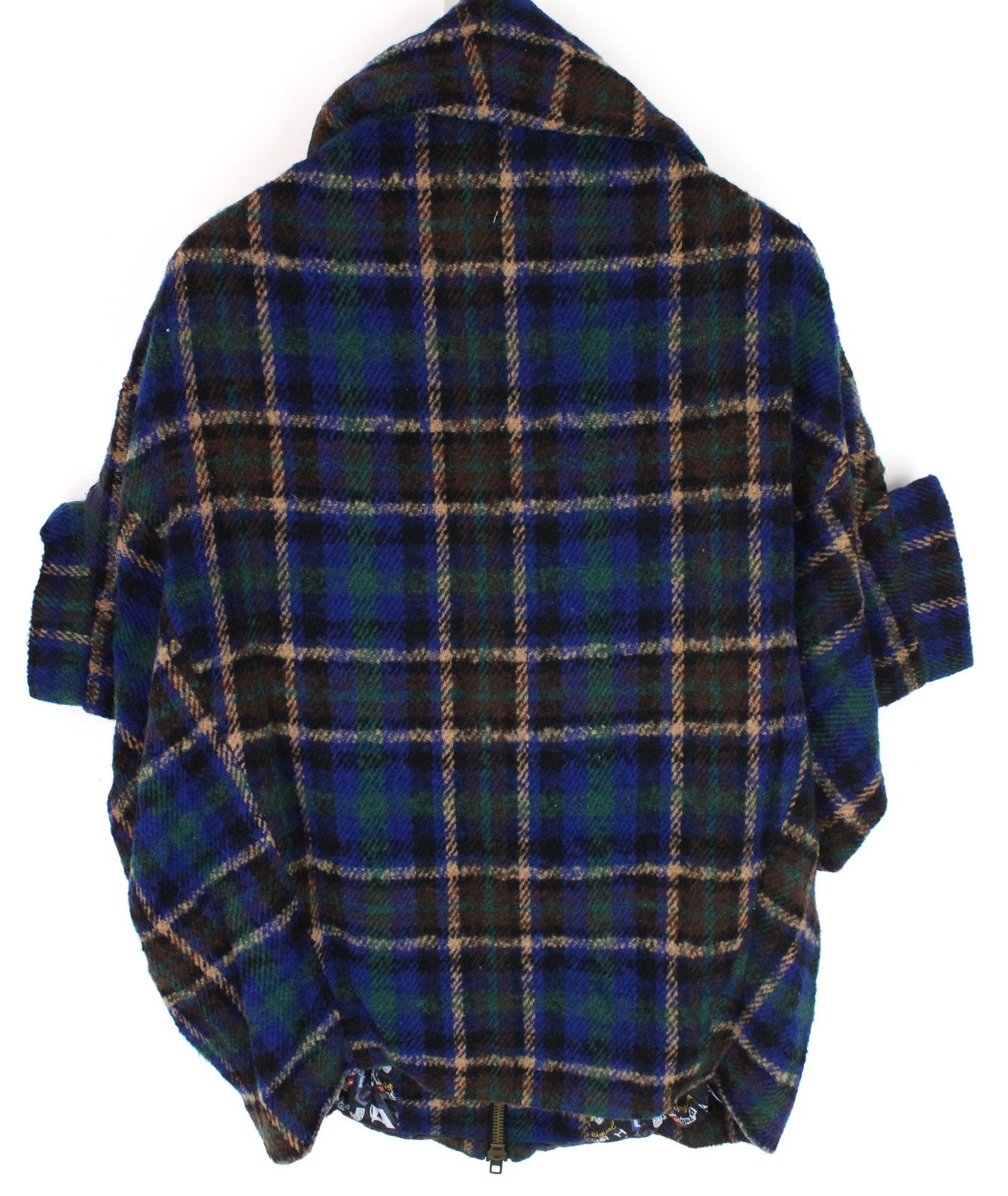 DESIGUAL moteriškas švarkas 42 mėlynas vilnos mišinio languotas trumpomis rankovėmis laisvalaikio stiliaus 