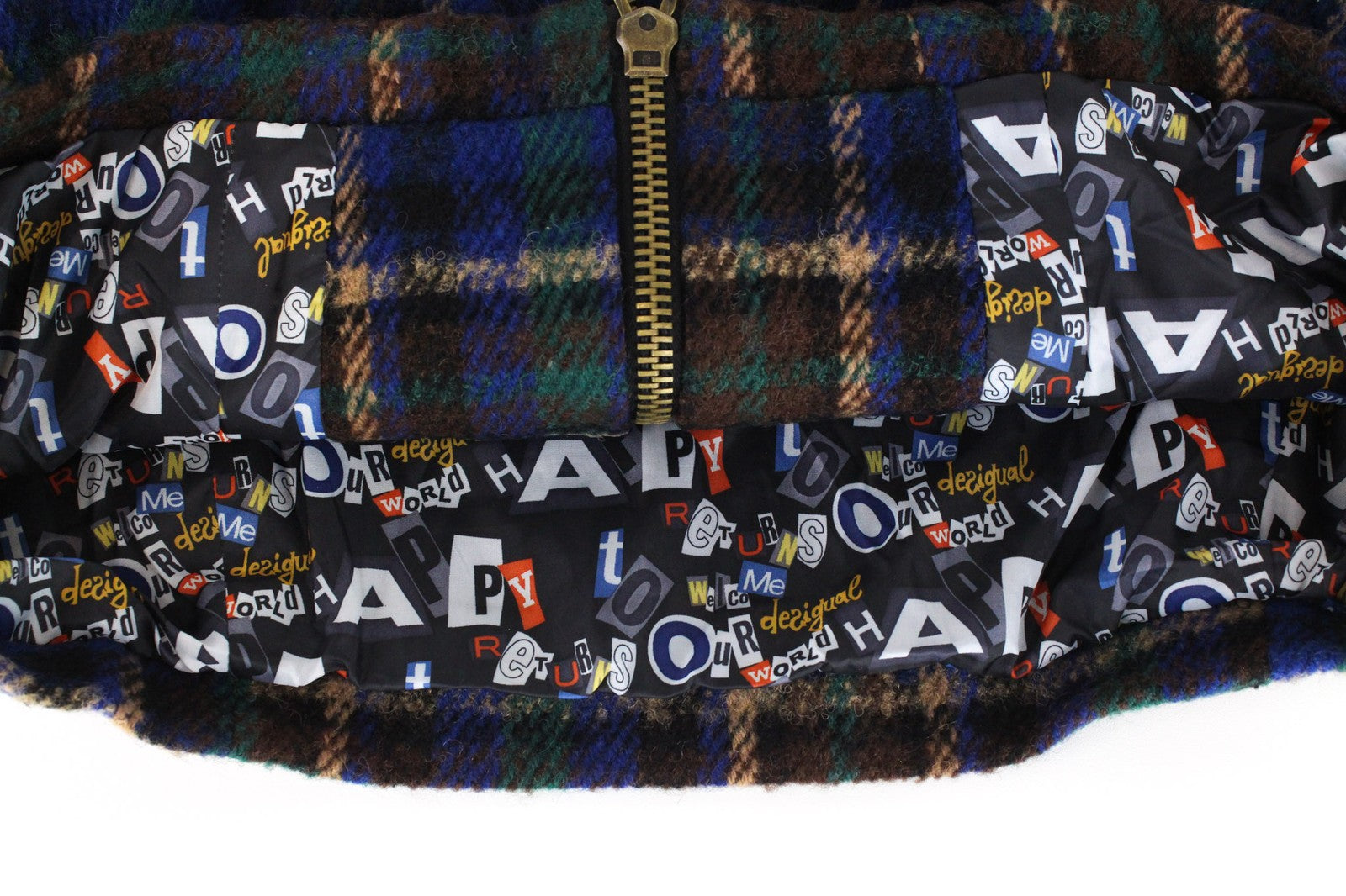 DESIGUAL moteriškas švarkas 42 mėlynas vilnos mišinio languotas trumpomis rankovėmis laisvalaikio stiliaus 