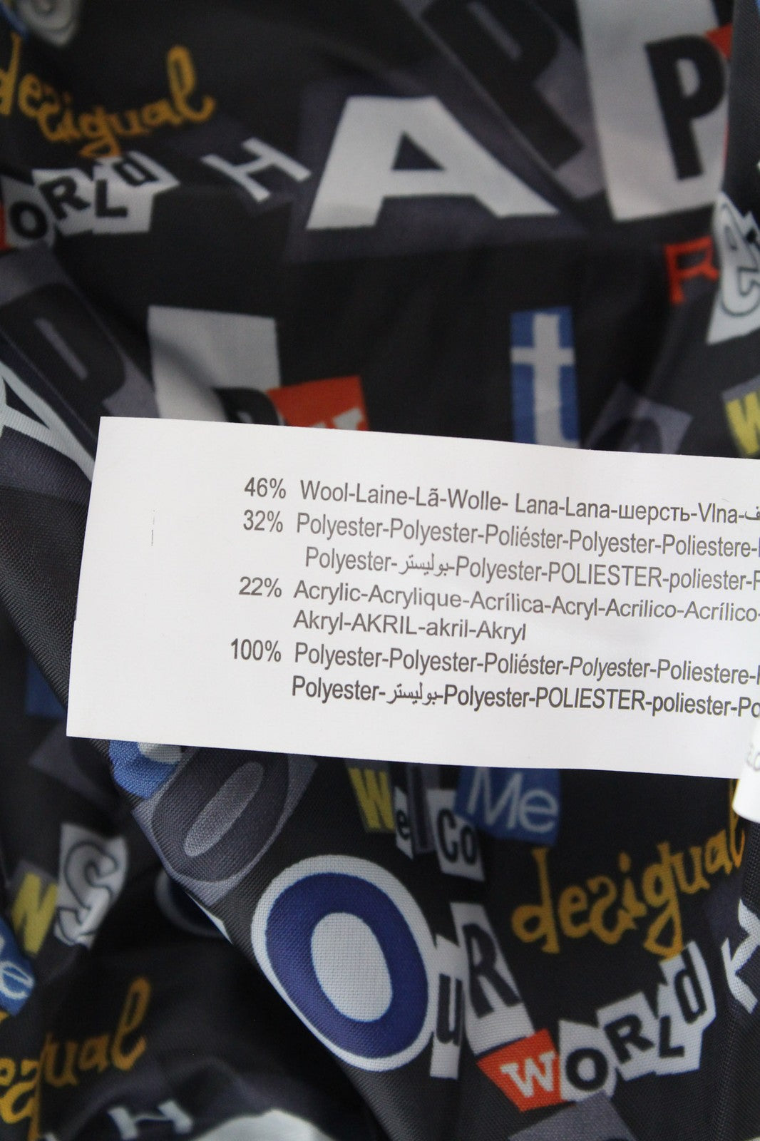 DESIGUAL moteriškas švarkas 42 mėlynas vilnos mišinio languotas trumpomis rankovėmis laisvalaikio stiliaus 