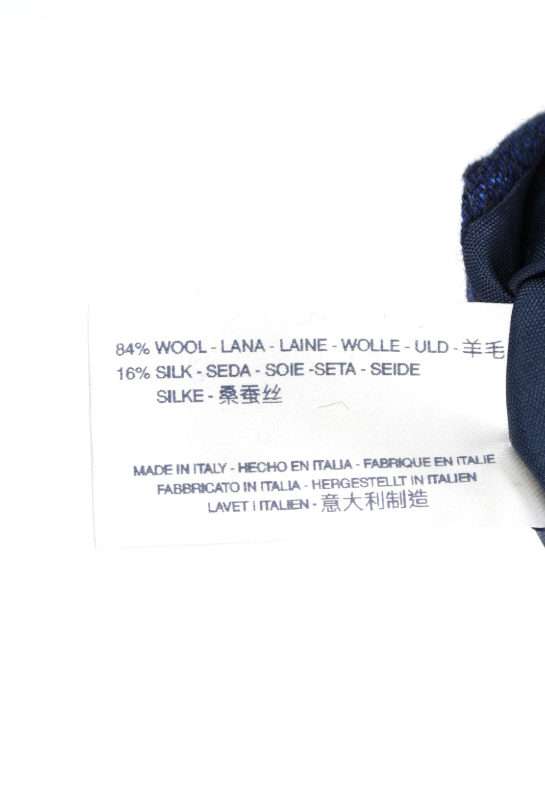 SUITSUPPLY vyriškas kaklaraištis 150x8 mėlynas su vilnos ir šilko mišinio raštu smailiu galu 