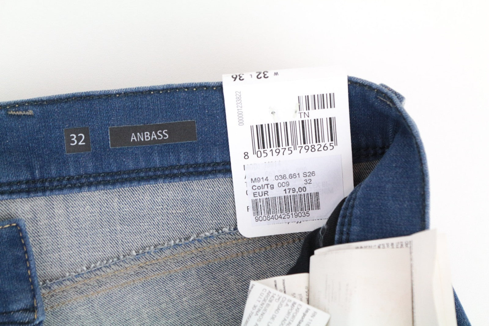 REPLAY Anbass vyriški W32/L36 ploni tamprūs medvilnės mišinio mėlyni džinsai 