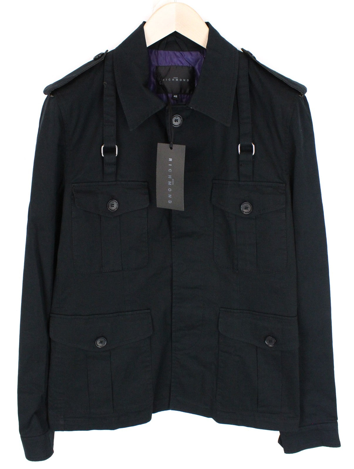 RICHMOND vyriška striukė 48 tamsiai mėlyna tampri medvilninė išskleidžiama apykaklė 