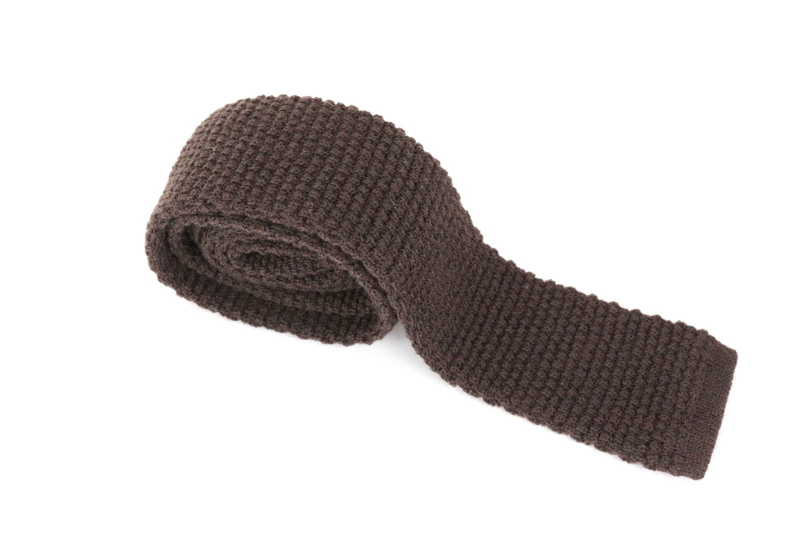 SUITSUPPLY vyriškas kaklaraištis ~142x6.5 rudas vilnonis megztinis kvadratiniais galais, elegantiškas laisvalaikio stilius 