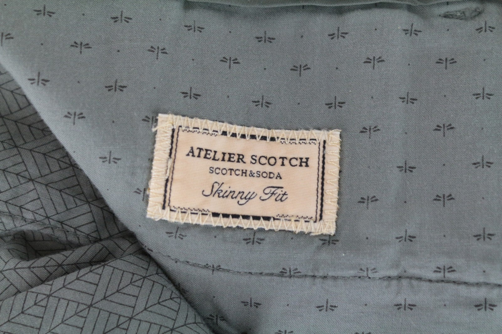 SCOTCH & SODA Atelier Men's W35/L30 Skinny Green Patterned Trousers