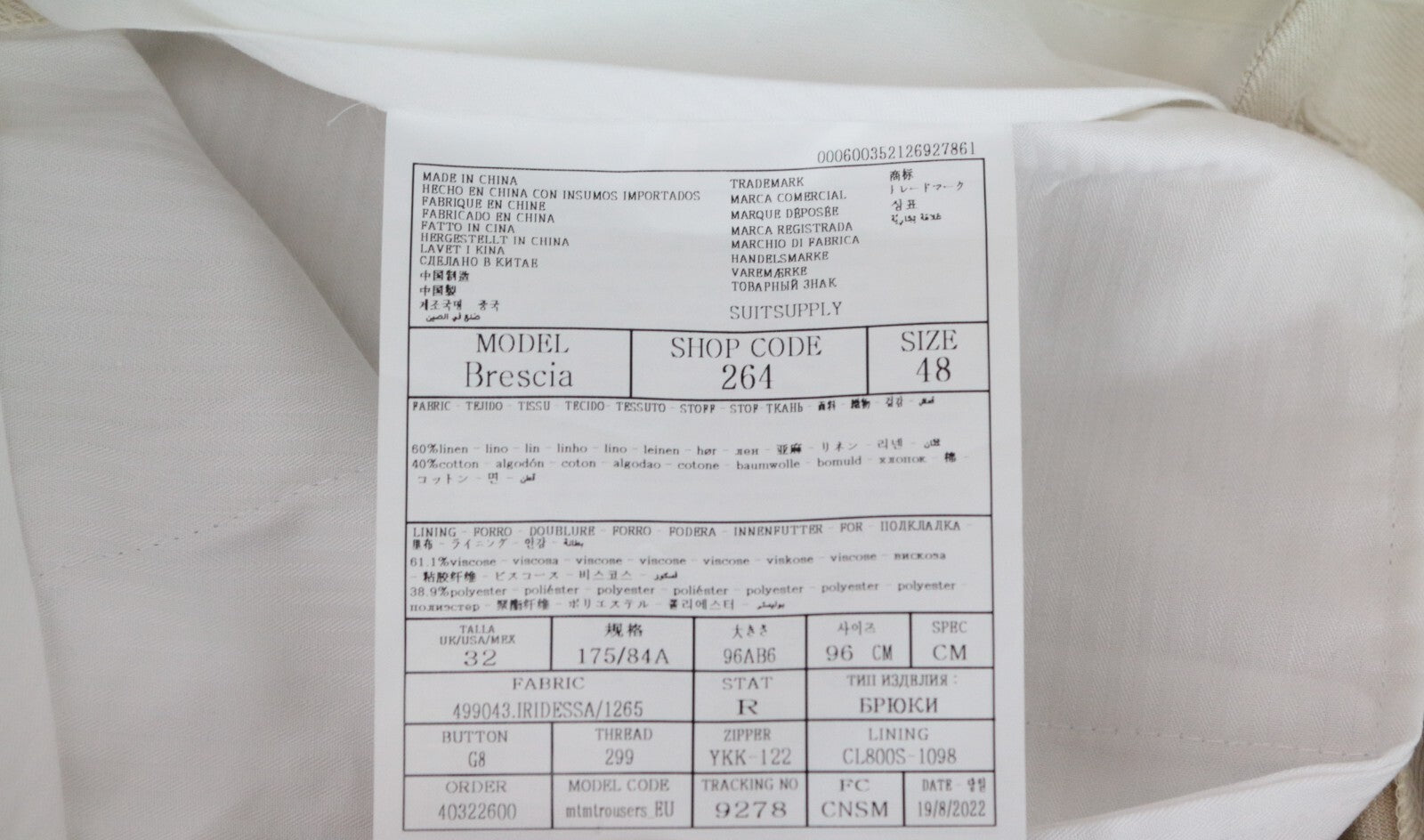 SUITSUPPLY La Spalla Men's UK38L Beige Cotton Linen Blend 2-Piece Suit