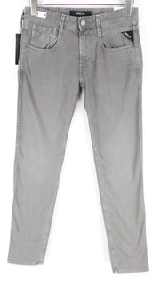 REPLAY Anbass vyriški džinsai W31/L36 pilki skalbtos medvilnės ploni džinsai su 5 kišenėmis, tamprūs 