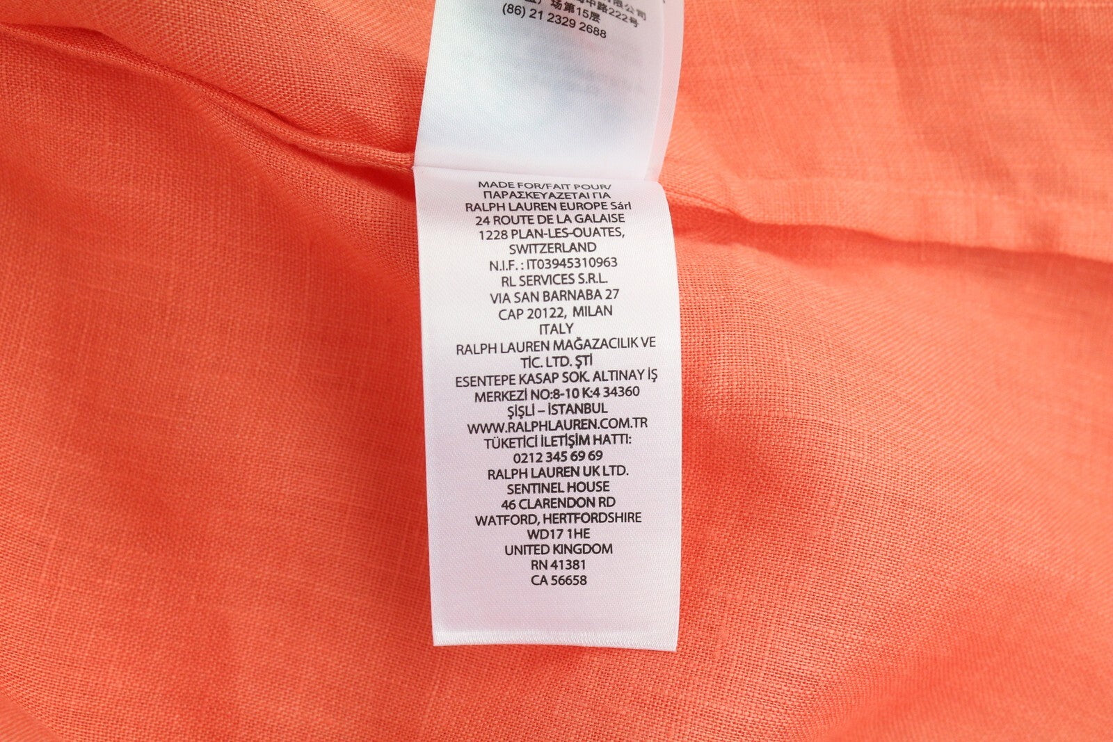 LAUREN RALPH LAUREN moteriški marškinėliai 2XS oranžiniai trumpomis rankovėmis lininiai su sagomis 