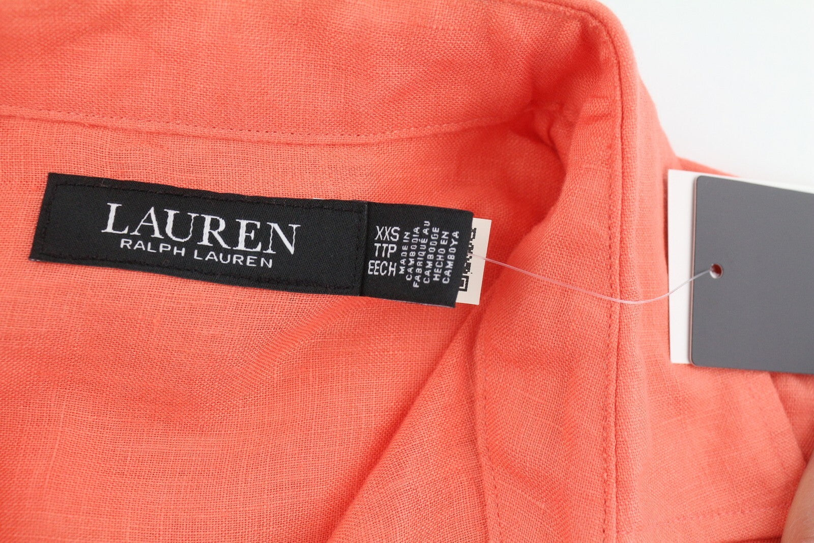 LAUREN RALPH LAUREN moteriški marškinėliai 2XS oranžiniai trumpomis rankovėmis lininiai su sagomis 