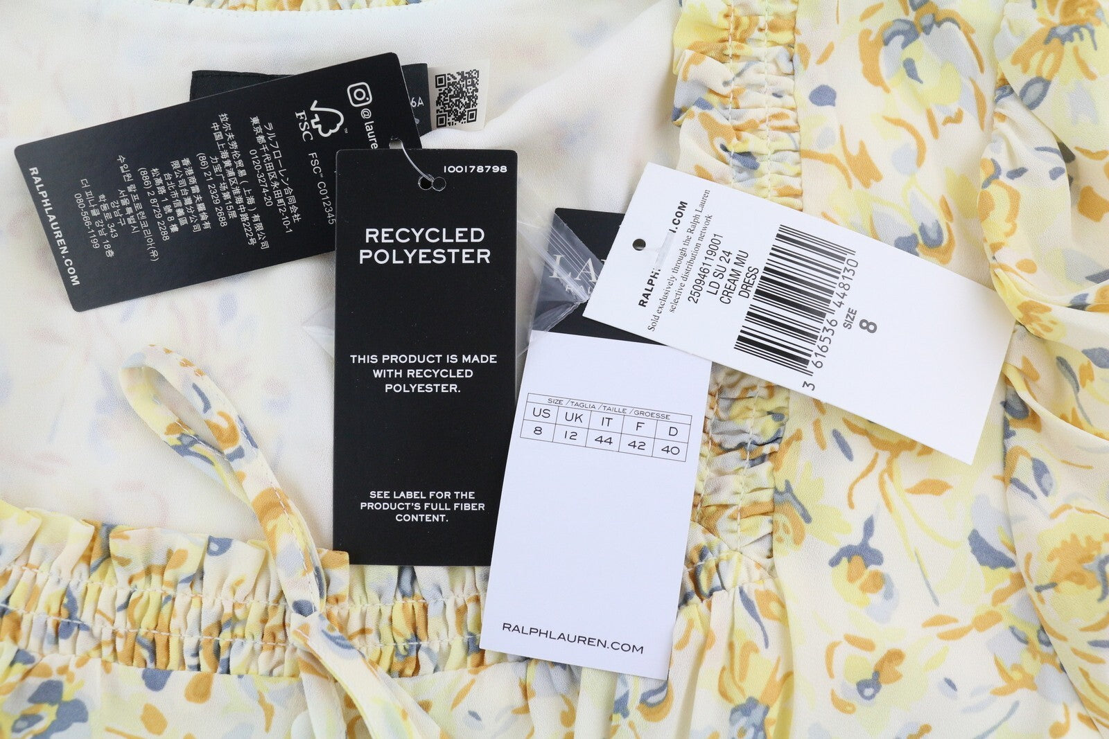 LAUREN RALPH LAUREN moteriška suknelė M geltona trumpomis pūstomis rankovėmis gėlėtu raštu mini 