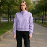 RLX RALPH LAUREN golfo moteriškas megztinis XS dydžio violetinis dygsniuotas megztinis su hibridiniu užtrauktuku 