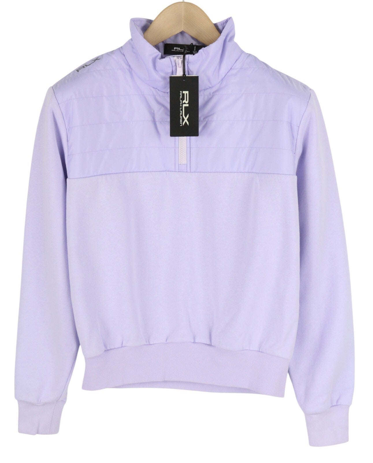 RLX RALPH LAUREN golfo moteriškas megztinis XS dydžio violetinis dygsniuotas megztinis su hibridiniu užtrauktuku 