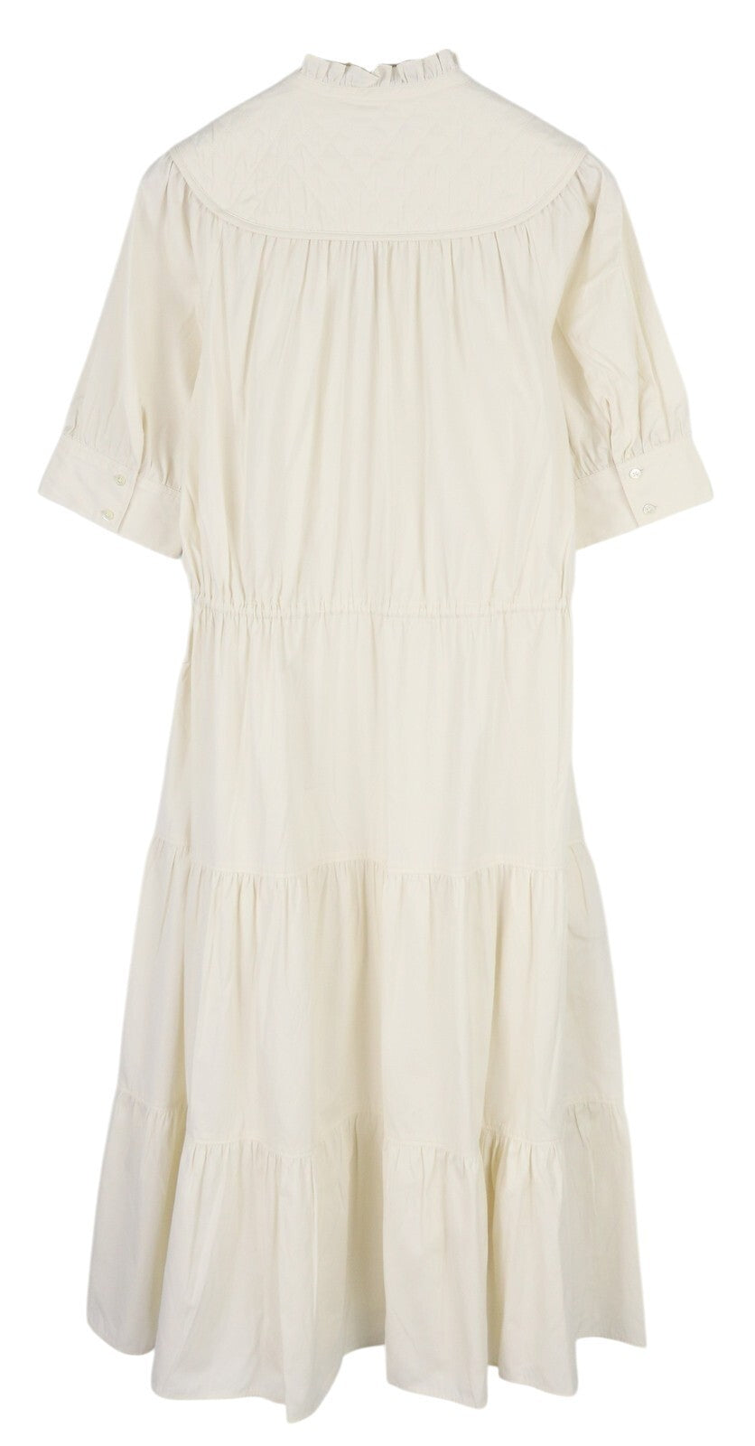 RALPH LAUREN Elia moteriška suknelė S, balta, 3/4 rankovėmis, raukiniais aptraukta apykakle, medvilninė midi suknelė 