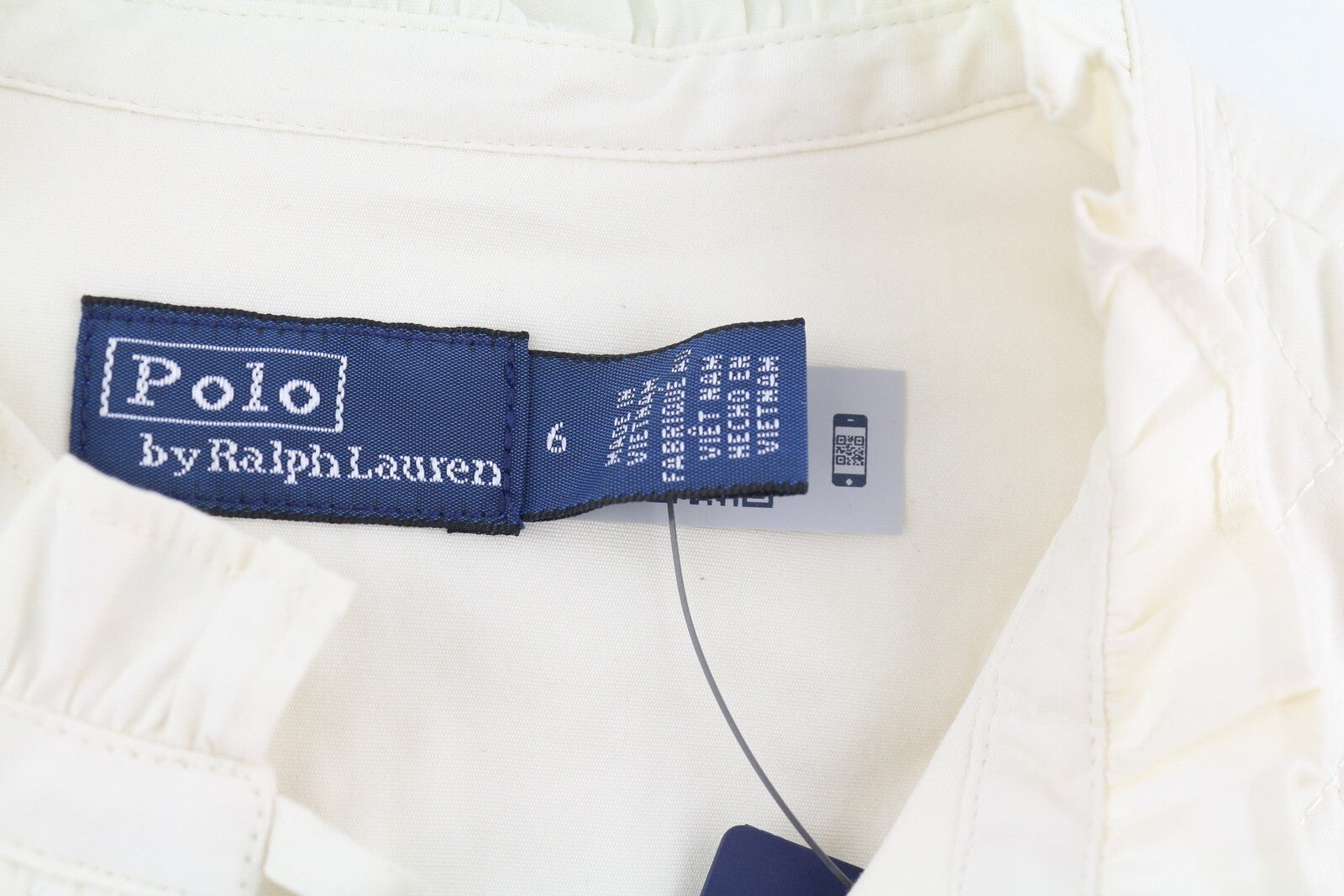 RALPH LAUREN Elia moteriška suknelė S, balta, 3/4 rankovėmis, raukiniais aptraukta apykakle, medvilninė midi suknelė 