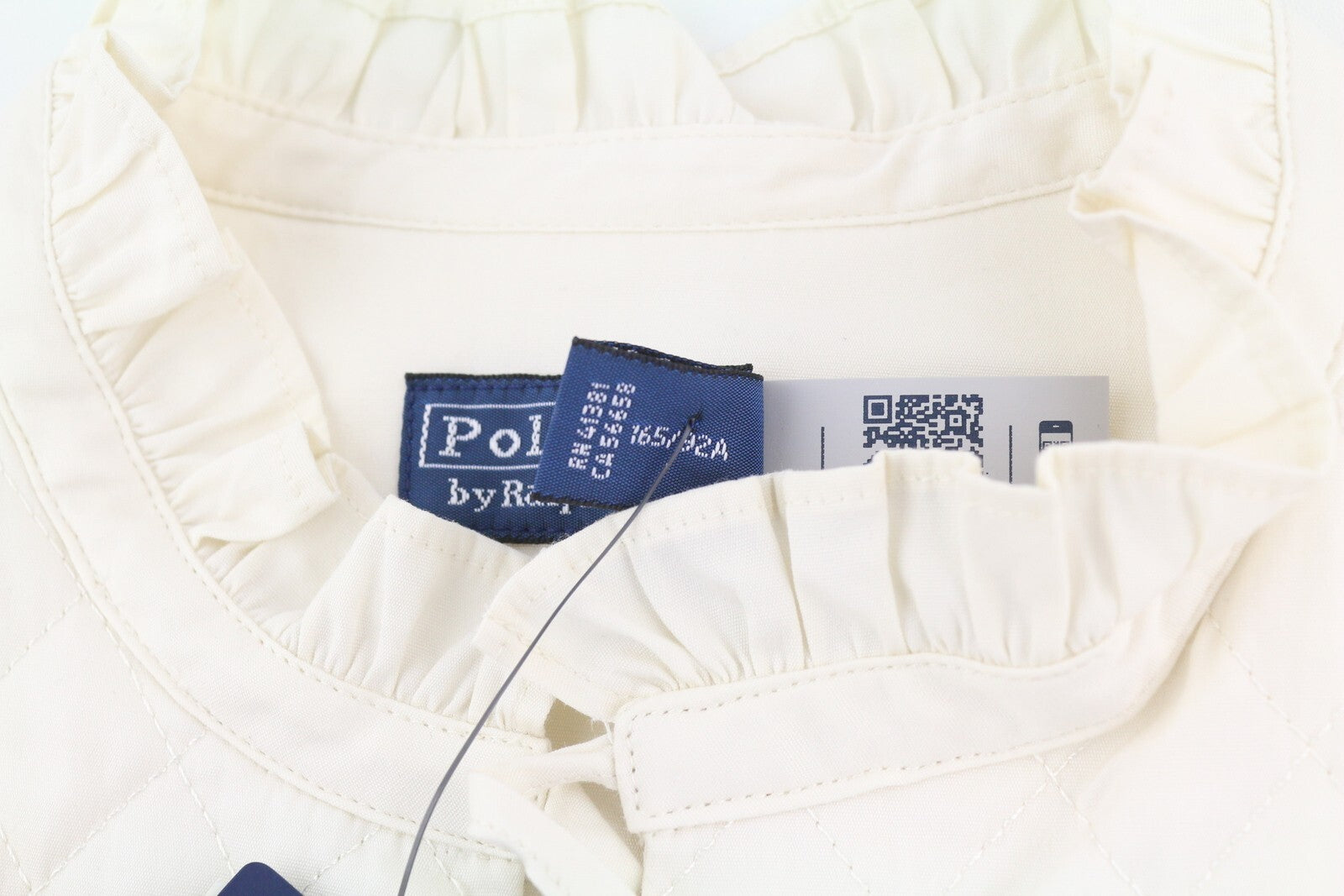 RALPH LAUREN Elia moteriška suknelė S, balta, 3/4 rankovėmis, raukiniais aptraukta apykakle, medvilninė midi suknelė 