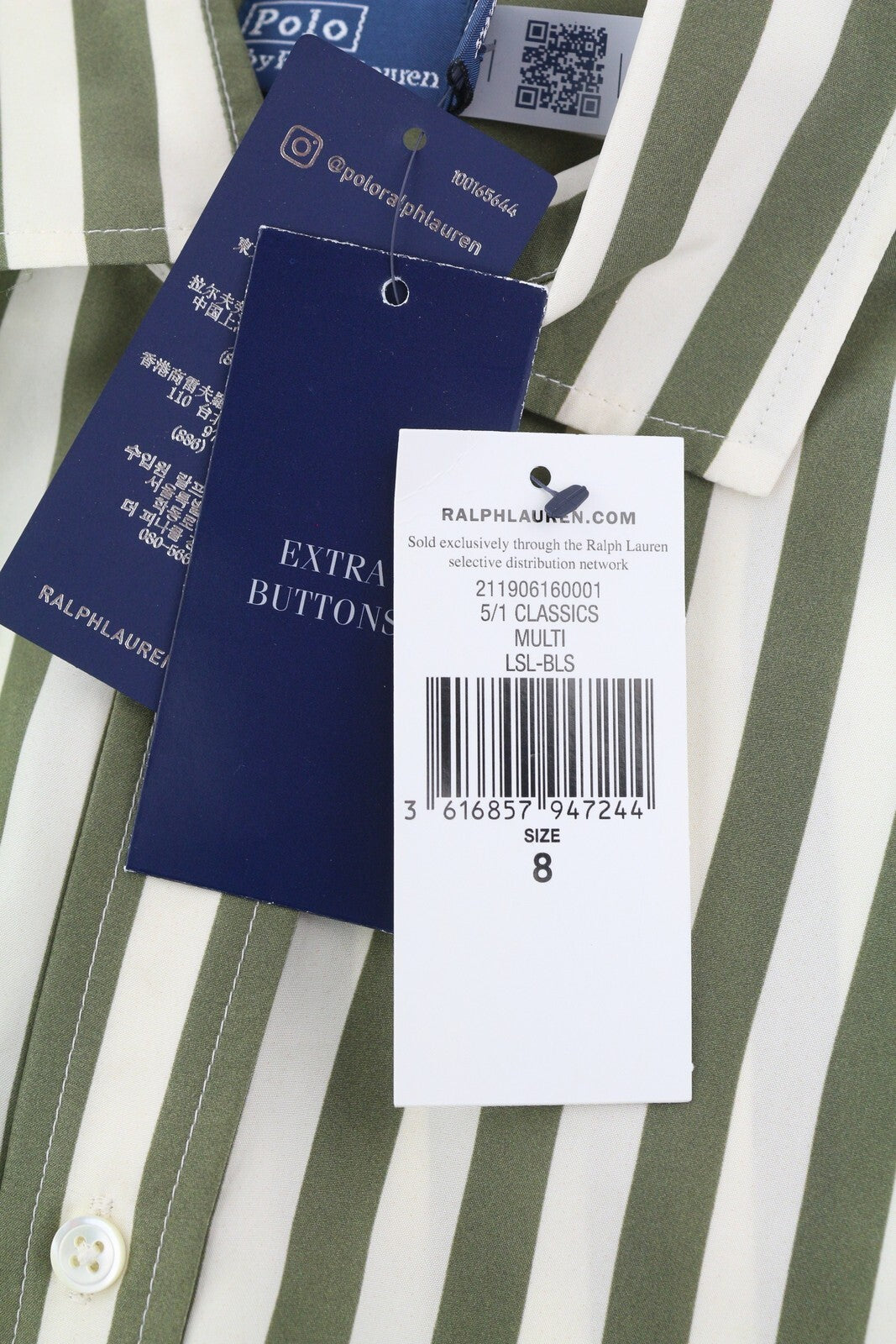 RALPH LAUREN moteriški marškinėliai M, šilkmedžio spalvos, dryžuoti, su sagomis, iškirpte. RMK 391 USD. 