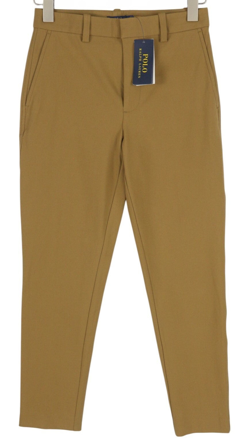 RALPH LAUREN moteriškos kelnės W26 rudos chino stiliaus, plonos, su užtrauktuku ir kulkšnimis, laisvalaikio stiliaus. 