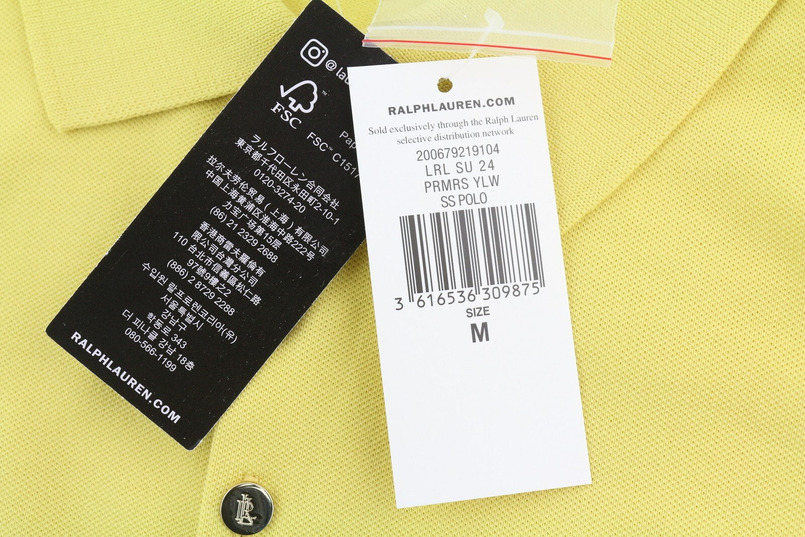 LAUREN RALPH LAUREN moteriški marškinėliai M geltoni trumpomis rankovėmis polo apykakle su medvilniniu logotipu