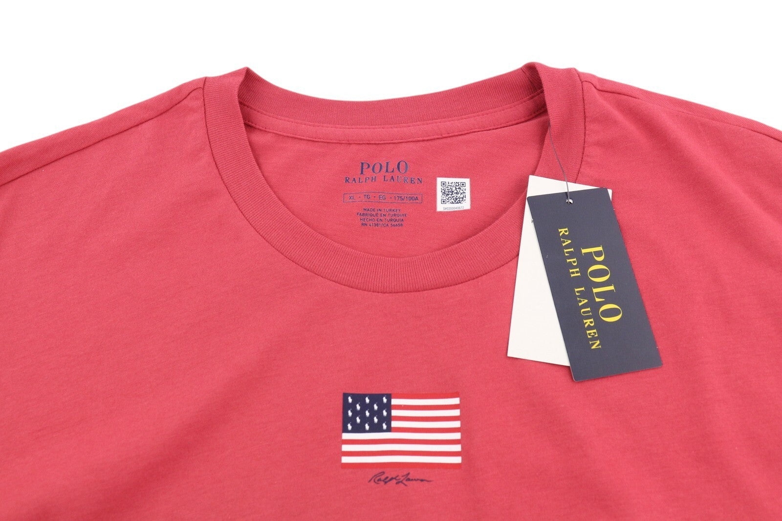 RALPH LAUREN moteriški marškinėliai XL dydžio, raudoni, trumpomis rankovėmis, apvalia apykakle, trikotažinis tamprus audinys