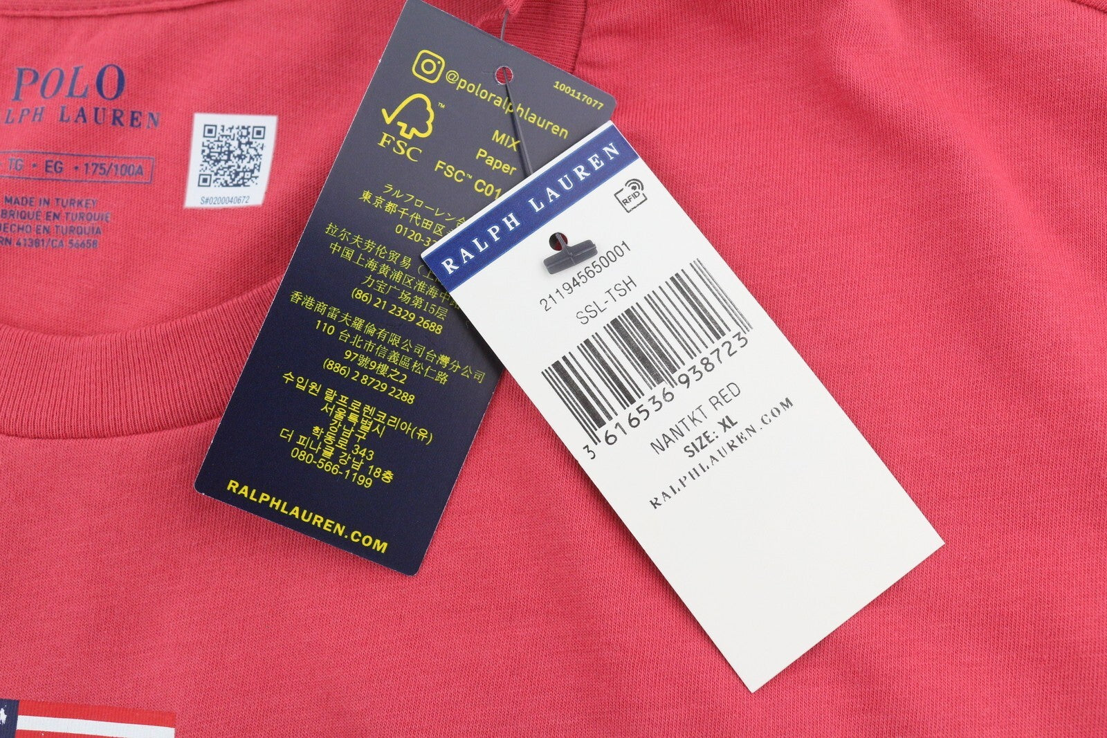 RALPH LAUREN moteriški marškinėliai XL dydžio, raudoni, trumpomis rankovėmis, apvalia apykakle, trikotažinis tamprus audinys