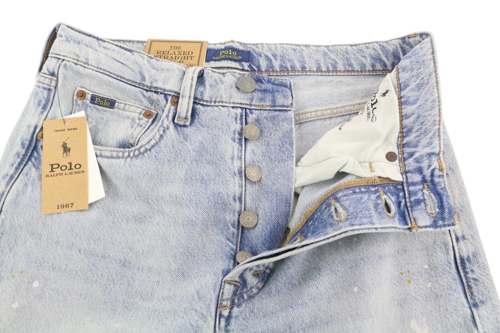 RALPH LAUREN moteriški džinsai W26 Relaxed Straight Crop Distress Painted Blue 