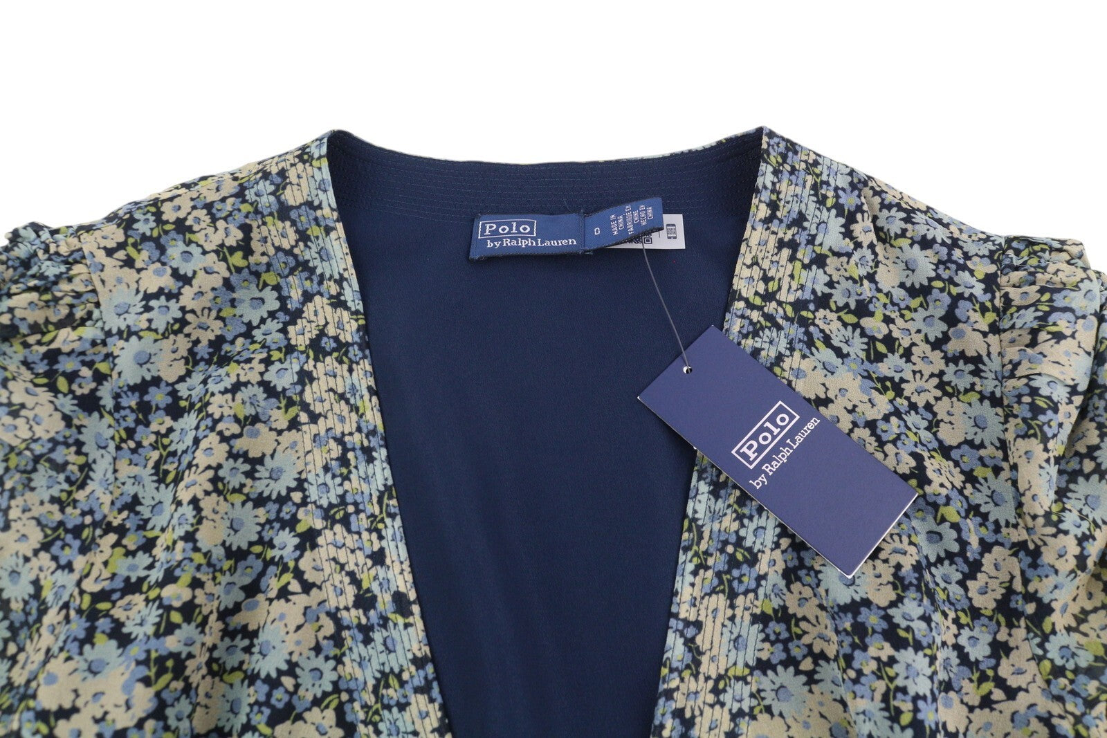 RALPH LAUREN moteriška suknelė XS dydžio, trumpomis rankovėmis, gėlėta, apvyniojama, mini stiliaus, rekomenduojama kaina – 390 € 