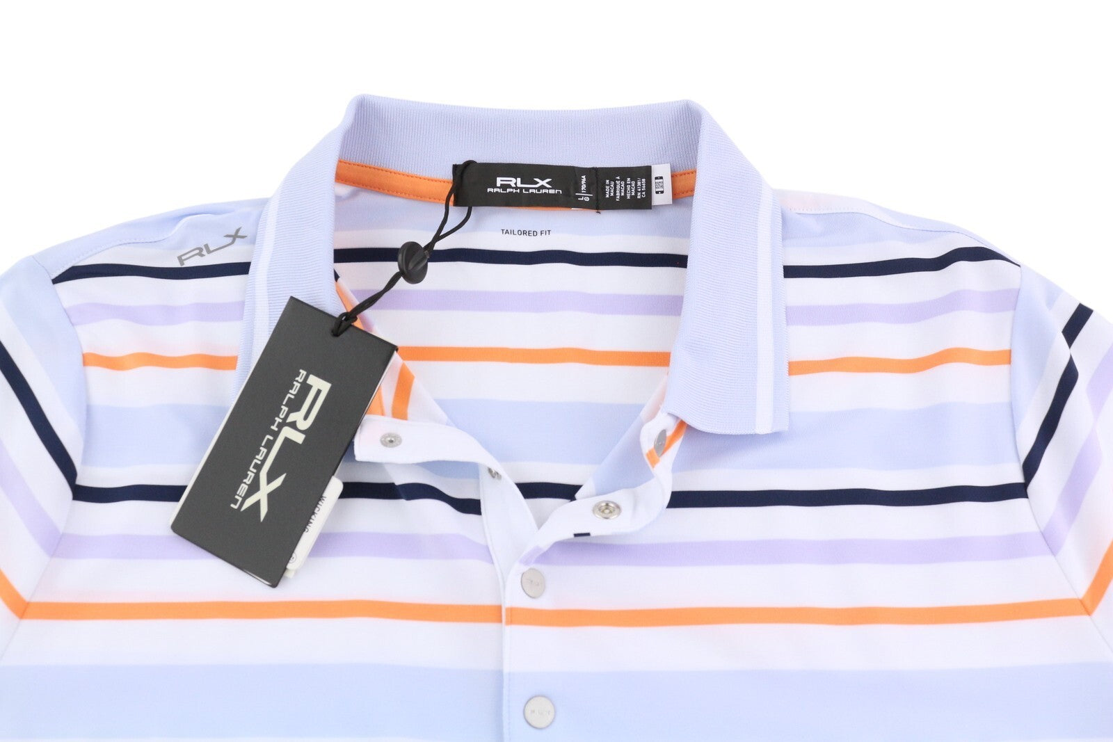 RLX RALPH LAUREN golfo moteriški marškinėliai L dydžio, įvairiaspalviai, dryžuoti trumpomis rankovėmis.