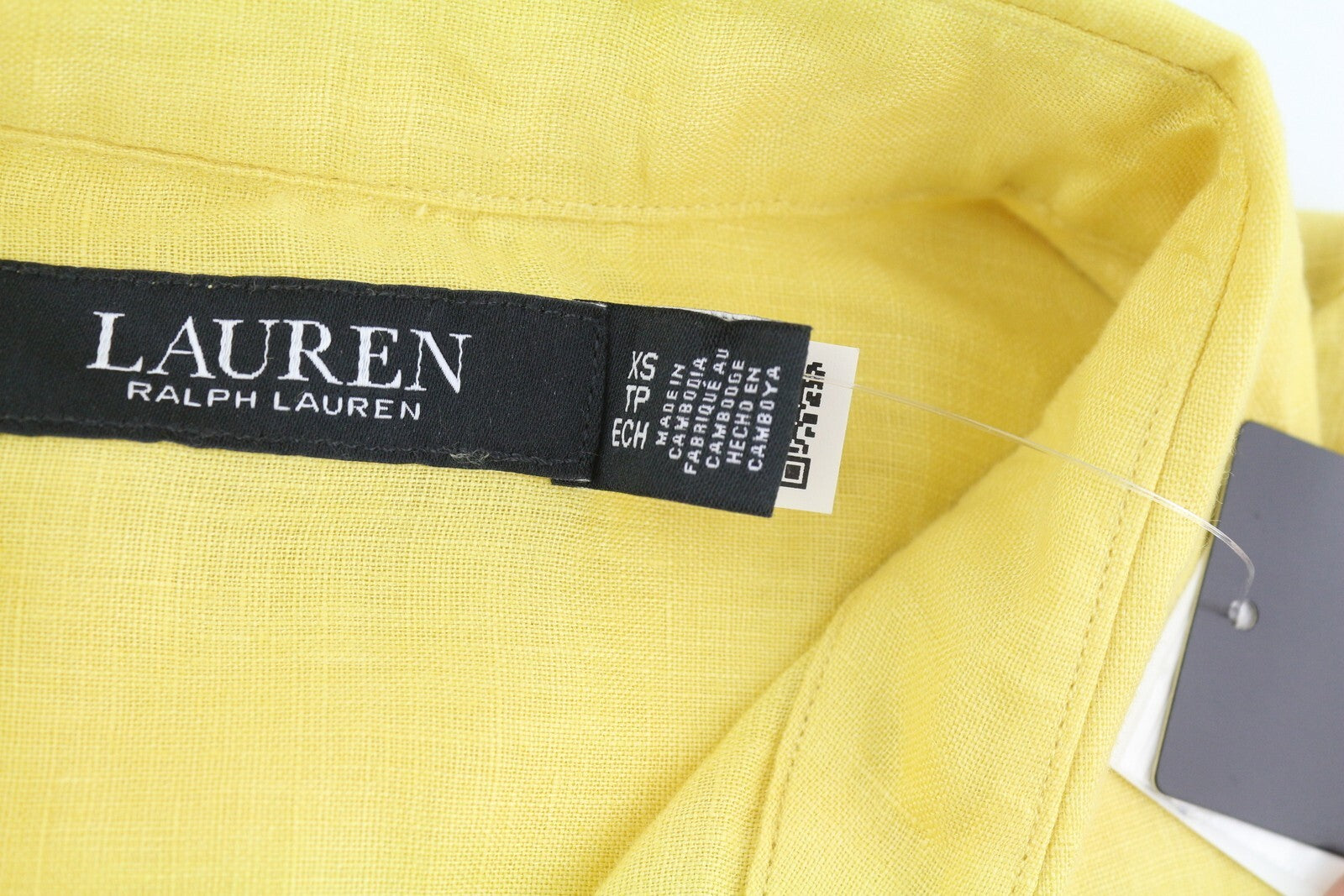 LAUREN RALPH LAUREN moteriški marškinėliai XS, geltoni, trumpomis rankovėmis, lininiai, su sagomis. 