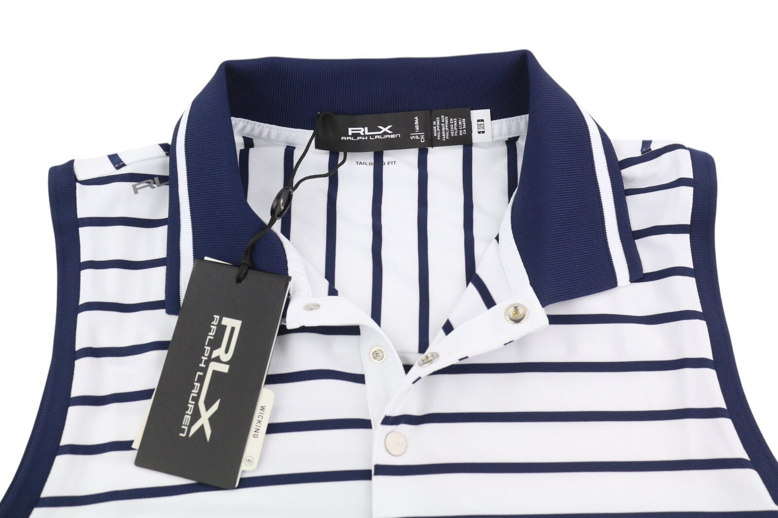 RLX RALPH LAUREN golfo moteriški marškinėliai S balti be rankovių, pritaikyto kirpimo, polo apykaklės 