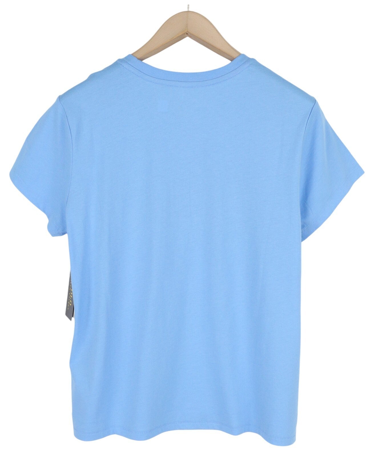 RALPH LAUREN moteriški marškinėliai L dydžio mėlyni trumpomis rankovėmis apvalios iškirptės trikotažo tamprūs raštai