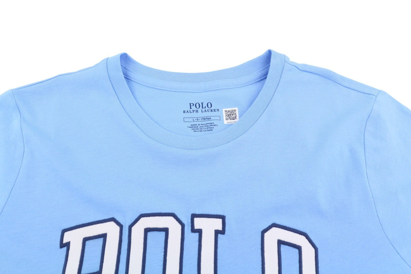RALPH LAUREN moteriški marškinėliai L dydžio mėlyni trumpomis rankovėmis apvalios iškirptės trikotažo tamprūs raštai