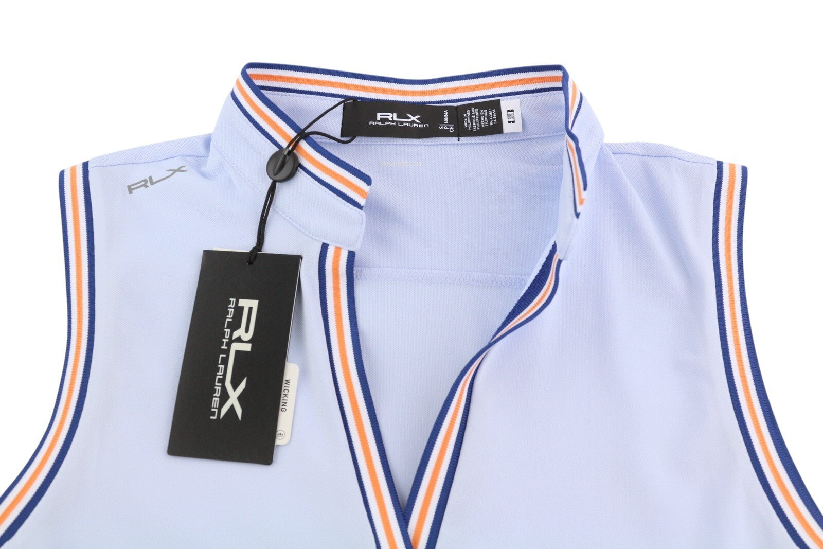 RLX RALPH LAUREN golfo moteriški marškinėliai S mėlyni be rankovių, V formos iškirpte, pritaikyti, RRP 125 € 