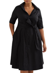 LAUREN RALPH LAUREN Finnbarr moteriška suknelė, juoda, trumpomis rankovėmis, sagomis, midi. 