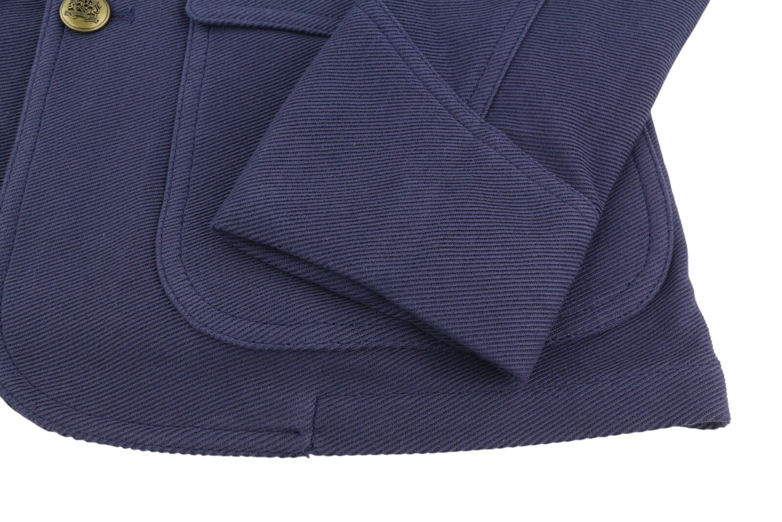 RALPH LAUREN moteriškas švarkas S dydžio tamsiai mėlynas su uždėtinėmis kišenėmis ir tekstūruotomis sagomis. Rekomenduojama kaina – 229 €. 