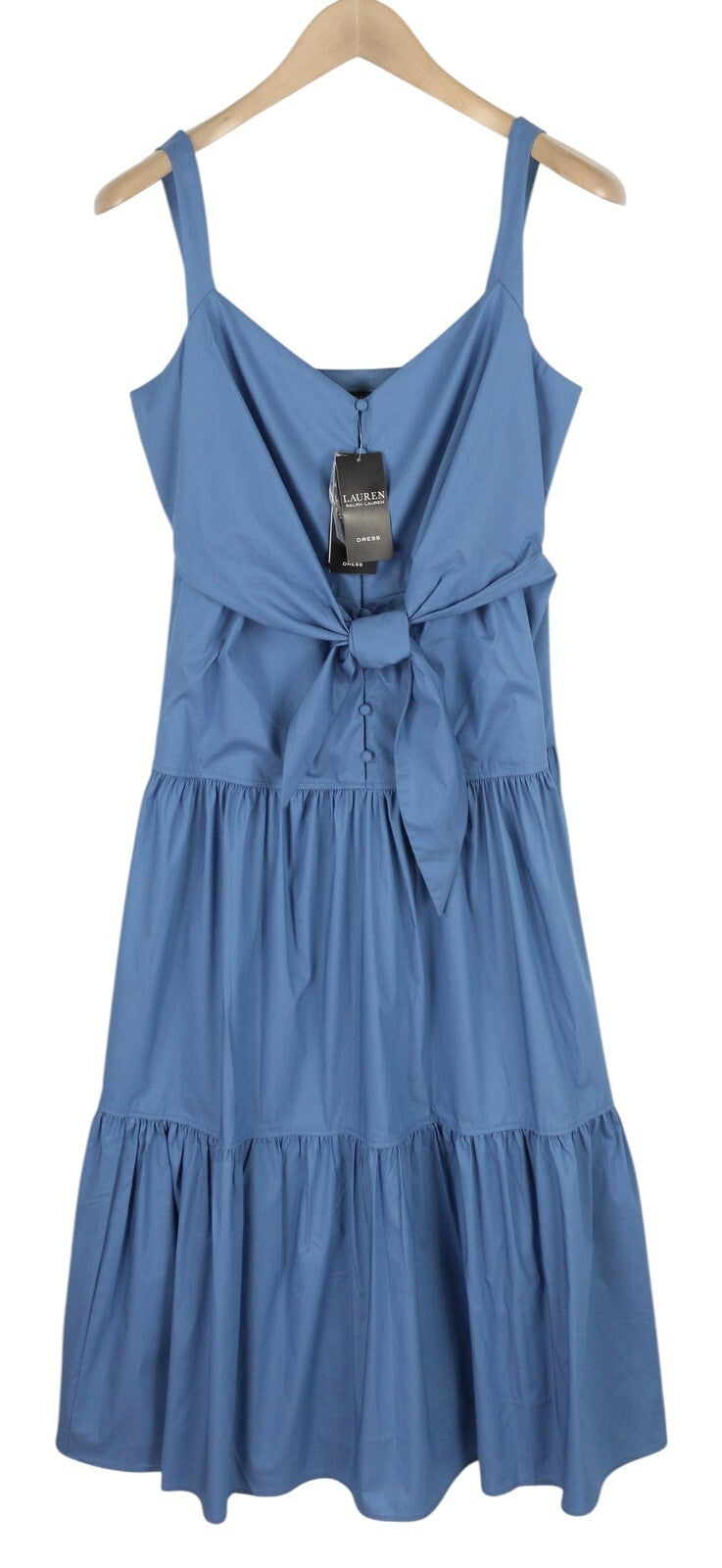 LAUREN RALPH LAUREN moteriška suknelė S mėlyna be rankovių su raišteliais priekyje, kelių lygių, rekomenduojama kaina – 185 € 