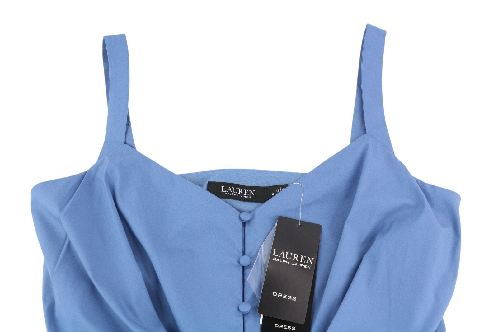 LAUREN RALPH LAUREN moteriška suknelė S mėlyna be rankovių su raišteliais priekyje, kelių lygių, rekomenduojama kaina – 185 € 