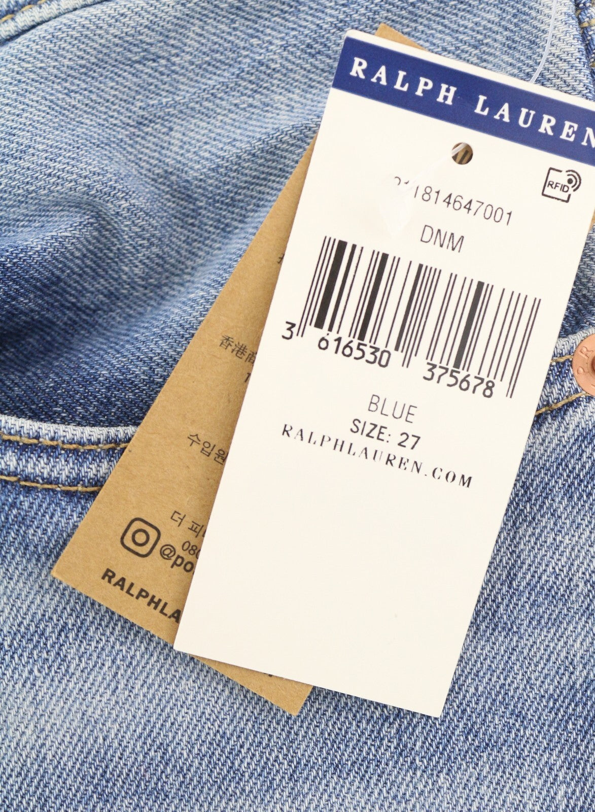 RALPH LAUREN Callen moteriški džinsai W27 skalbtos mėlynos spalvos aukštu liemeniu, ploni, su sagomis 