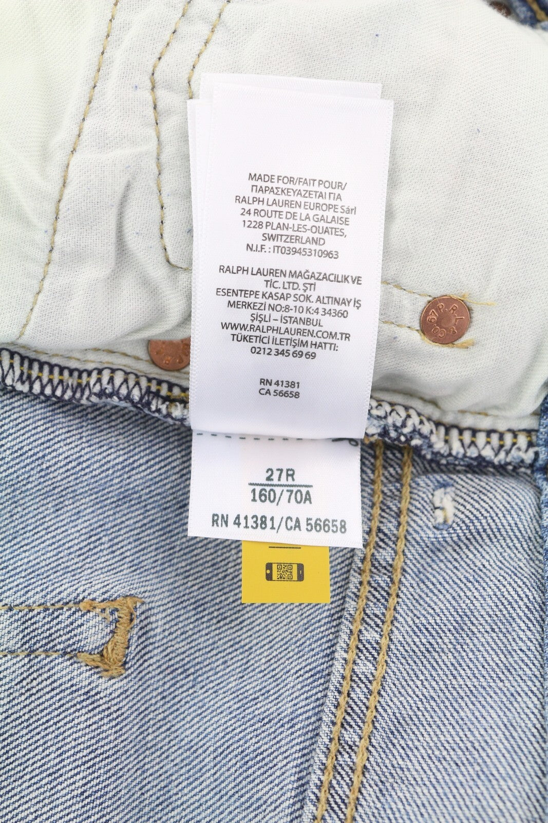 RALPH LAUREN Callen moteriški džinsai W27 skalbtos mėlynos spalvos aukštu liemeniu, ploni, su sagomis 