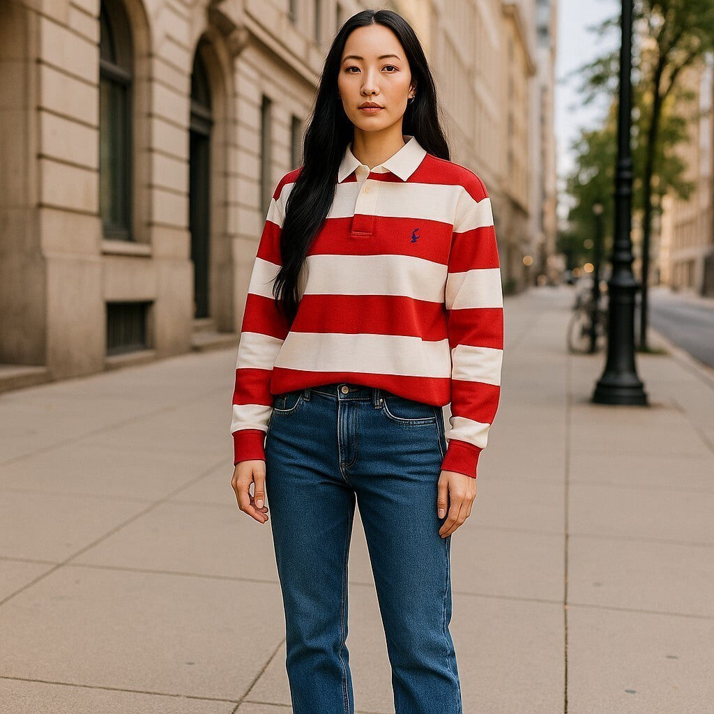 RALPH LAUREN moteriškas megztinis 2XL dryžuotas raudonas regbio marškinėliai polo megztinis