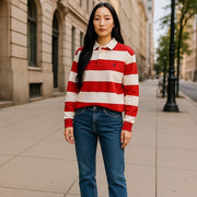 RALPH LAUREN moteriškas megztinis 2XL dryžuotas raudonas regbio marškinėliai polo megztinis