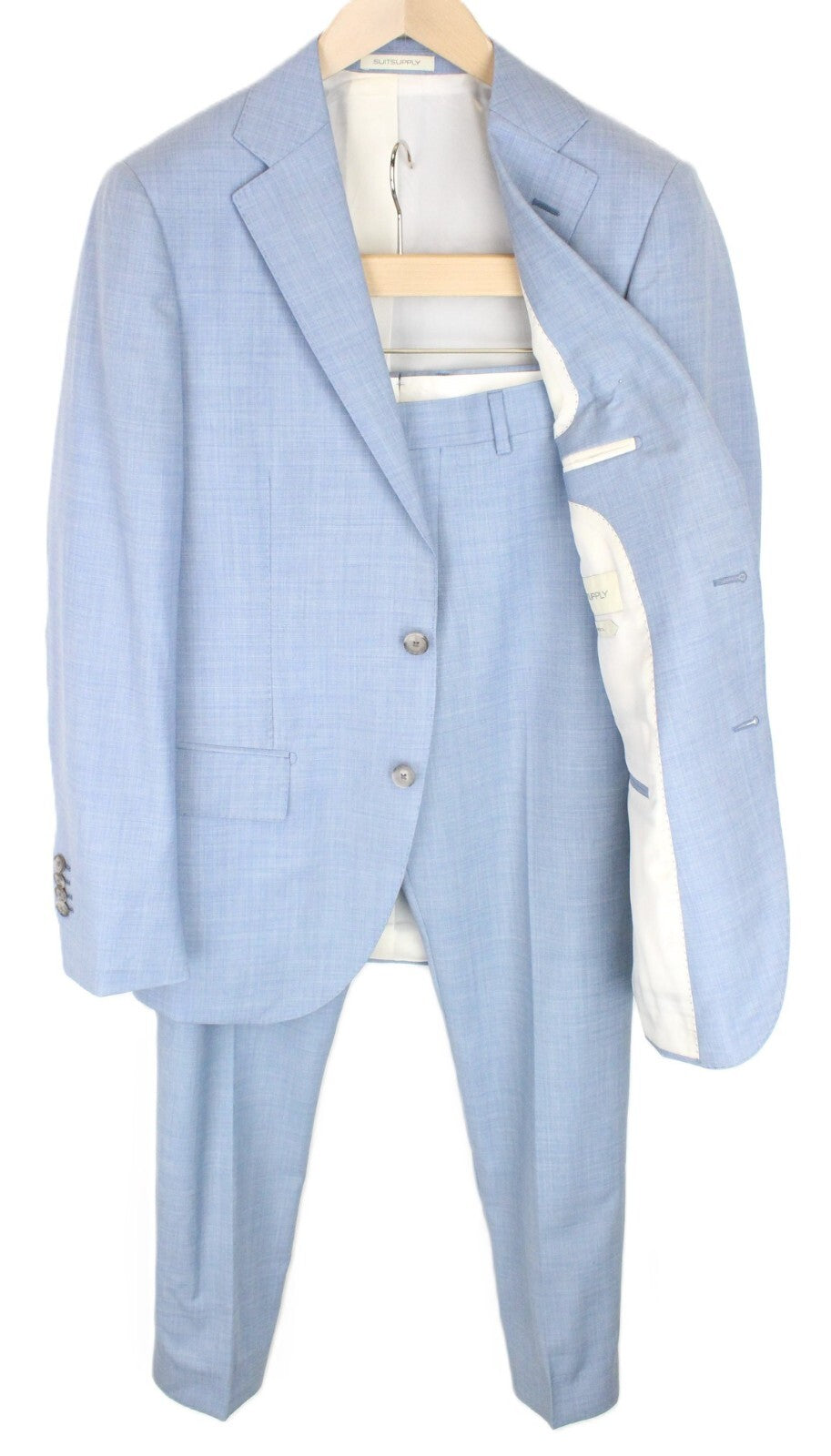 SUITSUPPLY Lazio Men's Suit UK36R Slim Wool Melange Light Blue 2-Piece